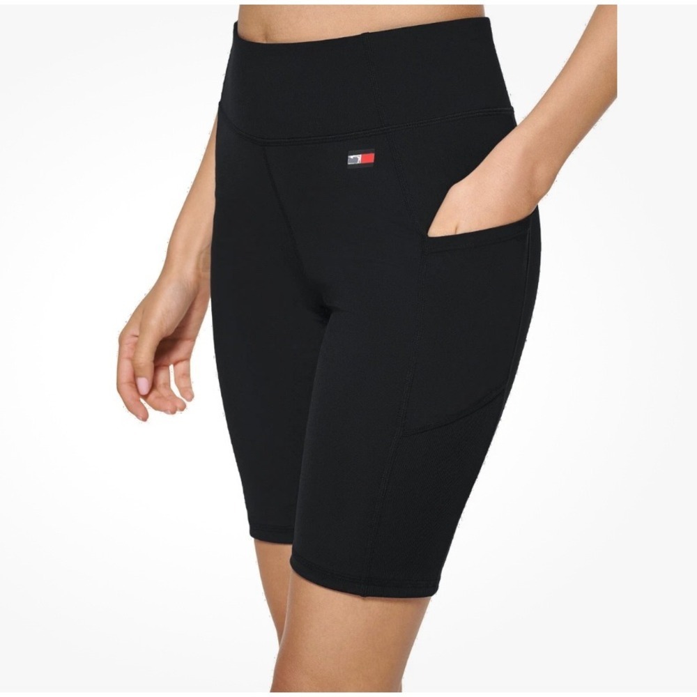 Tommy Hilfiger Sport Black High Waisted Biker Shorts with Pockets Womens Medium